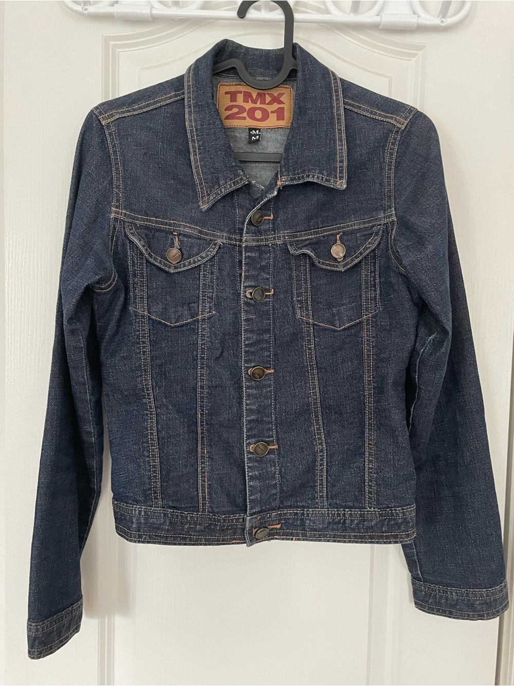 Women’s TMX 201 blue button up denim jean jacket, gently worn, size U.S medium